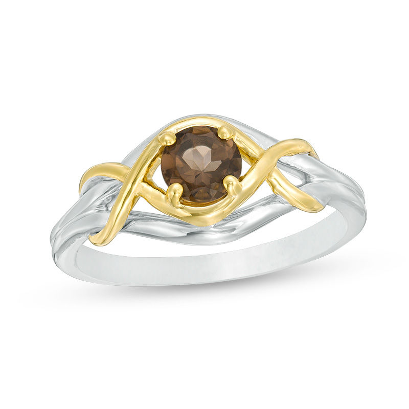 5.0mm Smoky Quartz Wrapped Split Shank Ring in Sterling Silver and 10K Gold|Peoples Jewellers