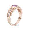 Thumbnail Image 1 of 5.0mm Cushion-Cut Amethyst and 0.116 CT. T.W. Diamond Multi-Row Split Shank Ring in 10K Rose Gold