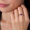 Thumbnail Image 2 of 5.0mm Cushion-Cut Amethyst and 0.116 CT. T.W. Diamond Multi-Row Split Shank Ring in 10K Rose Gold