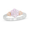 Thumbnail Image 0 of Lab-Created Pink Sapphire and 0.066 CT. T.W. Diamond Double Heart Flower Ring in Sterling Silver and 10K Rose Gold