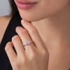 Thumbnail Image 2 of Lab-Created Pink Sapphire and 0.066 CT. T.W. Diamond Double Heart Flower Ring in Sterling Silver and 10K Rose Gold