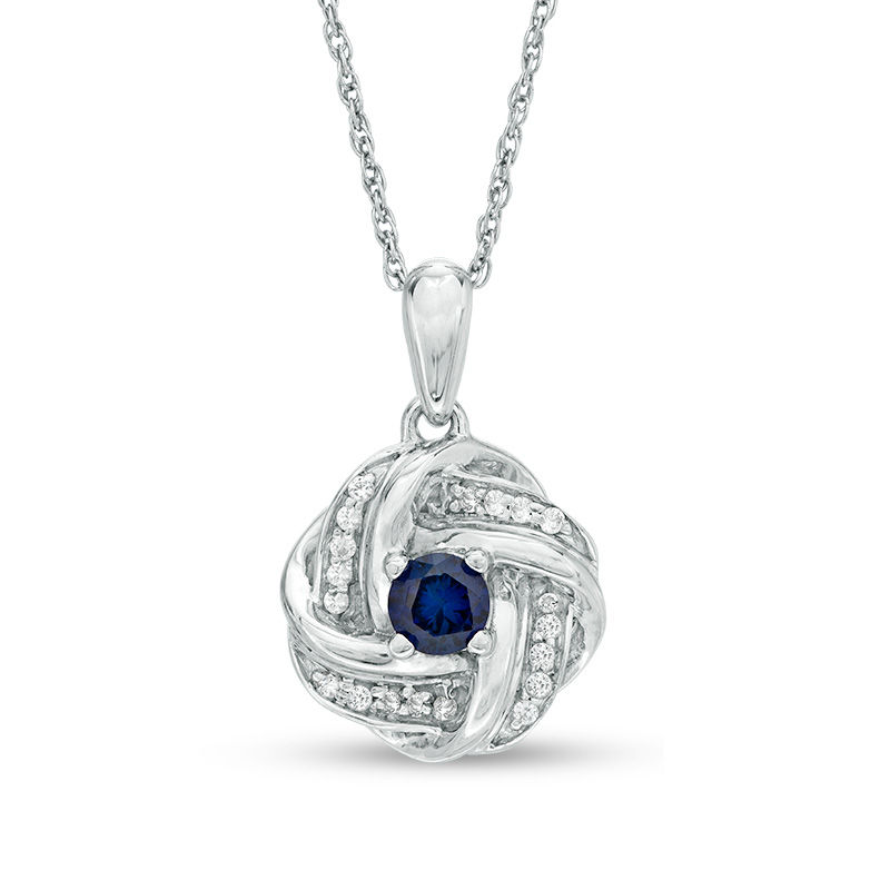 4.0mm Lab-Created Blue and White Sapphire Orbit Frame Pendant in Sterling Silver