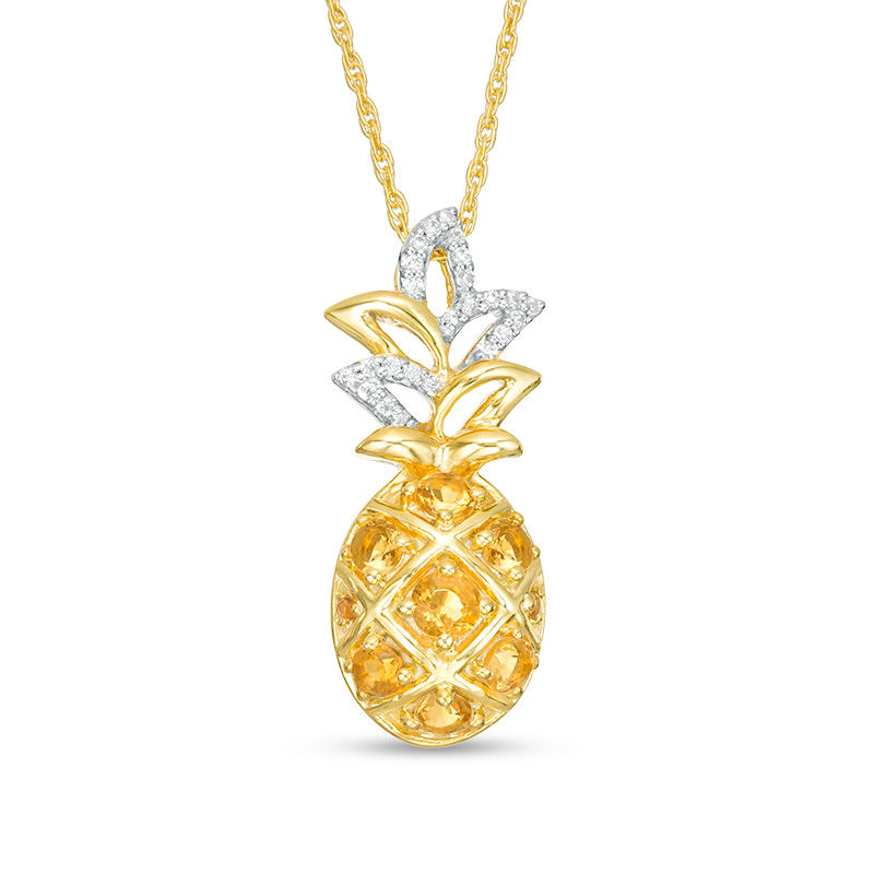 Citrine and 0.067 CT. T.W. Diamond Pineapple Pendant in Sterling Silver with 14K Gold Plate