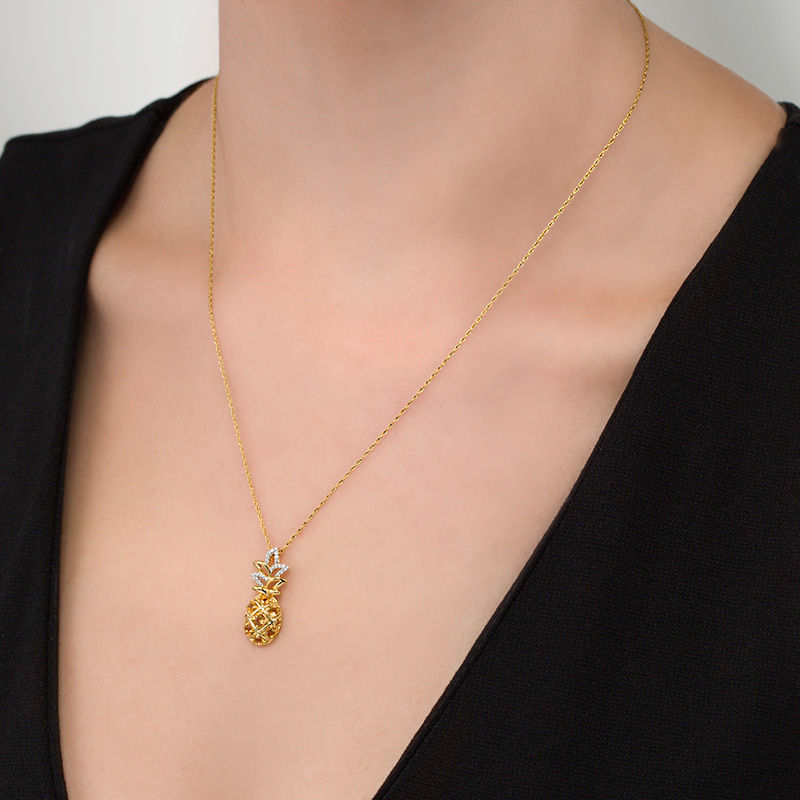Citrine and 0.067 CT. T.W. Diamond Pineapple Pendant in Sterling Silver with 14K Gold Plate Peoples Jewellers