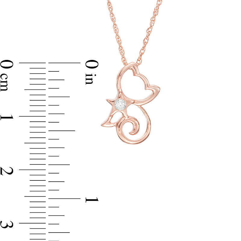 Lab-Created White Sapphire Kitten with Star Collar Pendant in Sterling Silver with 14K Rose Gold Plate