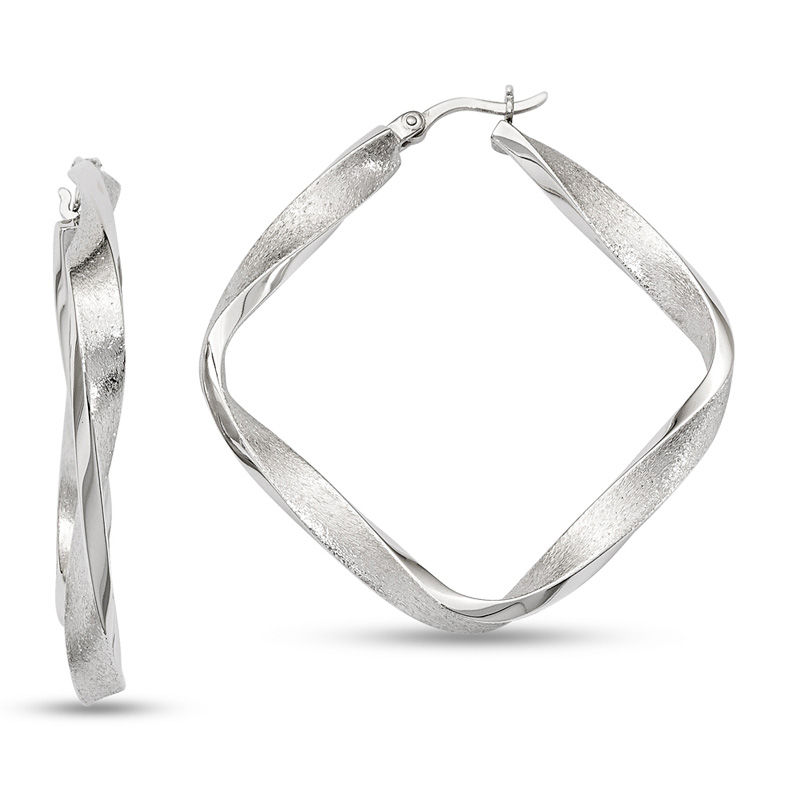 3.0 x 45.0mm Diamond-Cut Twist Square Hoop Earrings in Sterling Silver|Peoples Jewellers