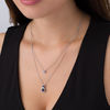 Thumbnail Image 2 of Lab-Created Blue and White Sapphire Frame Double Strand Necklace in Sterling Silver - 20"