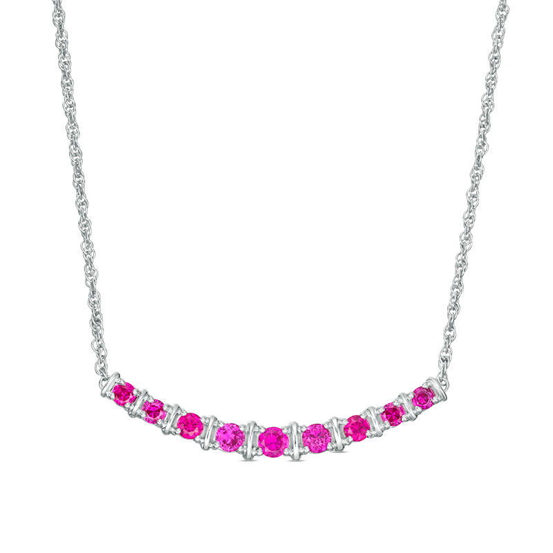 Graduated Lab-Created Ruby Curved Bar Necklace in Sterling Silver