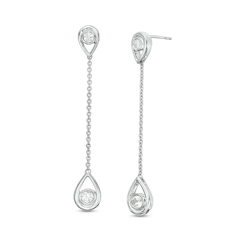 Main Image 1 of Bezel-Set Lab-Created White Sapphire Open Teardrop Frame Linear Drop Earrings in Sterling Silver