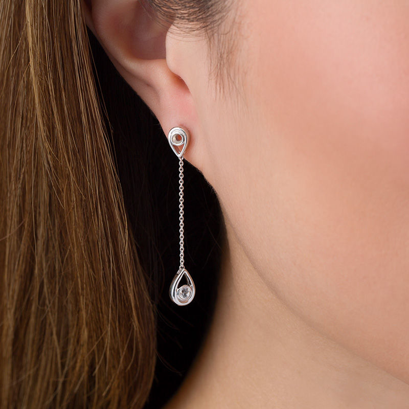 Main Image 3 of Bezel-Set Lab-Created White Sapphire Open Teardrop Frame Linear Drop Earrings in Sterling Silver