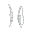 Thumbnail Image 0 of Lab-Created White Sapphire Pointed Double Row Curve Crawler Earrings in Sterling Silver