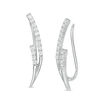 Thumbnail Image 1 of Lab-Created White Sapphire Pointed Double Row Curve Crawler Earrings in Sterling Silver