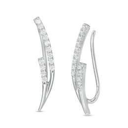 Lab-Created White Sapphire Pointed Double Row Curve Crawler Earrings in Sterling Silver