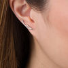 Thumbnail Image 2 of Lab-Created White Sapphire Pointed Double Row Curve Crawler Earrings in Sterling Silver