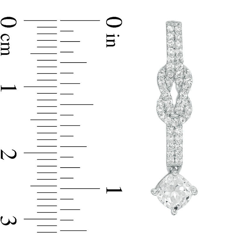 Main Image 3 of 5.0mm Cushion-Cut Lab-Created White Sapphire Knot Drop Earrings in Sterling Silver