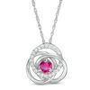4.0mm Lab-Created Ruby and 0.085 CT. T.W. Diamond Love Knot Frame Pendant in Sterling Silver