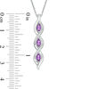Marquise Amethyst and 0.04 CT. T.W. Diamond Cascading Frame Triple Drop Pendant in Sterling Silver