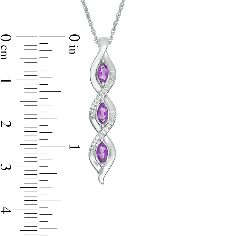 Marquise Amethyst and 0.04 CT. T.W. Diamond Cascading Frame Triple Drop Pendant in Sterling Silver