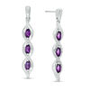 Thumbnail Image 1 of Marquise Amethyst and 0.086 CT. T.W. Diamond Cascading Frame Triple Drop Earrings in Sterling Silver