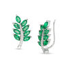 Thumbnail Image 1 of Marquise Lab-Created Emerald and 0.04 CT. T.W. Diamond Leaf Crawler Earrings in Sterling Silver