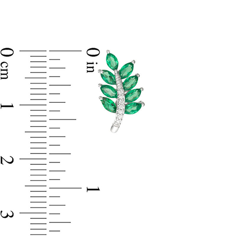 Main Image 2 of Marquise Lab-Created Emerald and 0.04 CT. T.W. Diamond Leaf Crawler Earrings in Sterling Silver