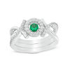 Thumbnail Image 0 of Convertibilities 3.5mm Lab-Created Emerald and White Sapphire Frame "XO" Three-in-One Ring in 10K White Gold
