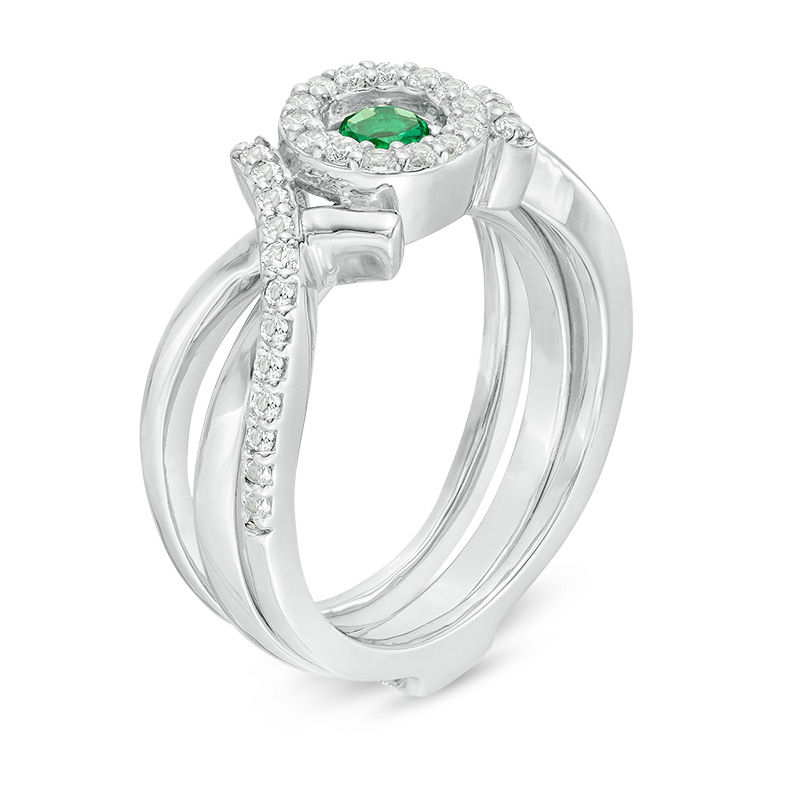 Convertibilities 3.5mm Lab-Created Emerald and White Sapphire Frame "XO" Three-in-One Ring in 10K White Gold