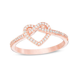 0.145 CT. T.W. Diamond Love Knot Heart Ring in Sterling Silver with 14K Rose Gold Plate