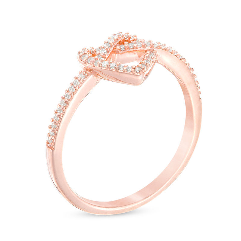Main Image 2 of 0.145 CT. T.W. Diamond Love Knot Heart Ring in Sterling Silver with 14K Rose Gold Plate