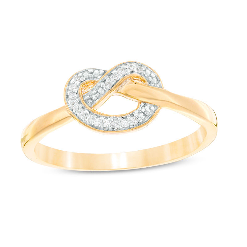0.04 CT. T.W. Diamond Love Knot Pretzel Ring in Sterling Silver with 14K Gold Plate|Peoples Jewellers