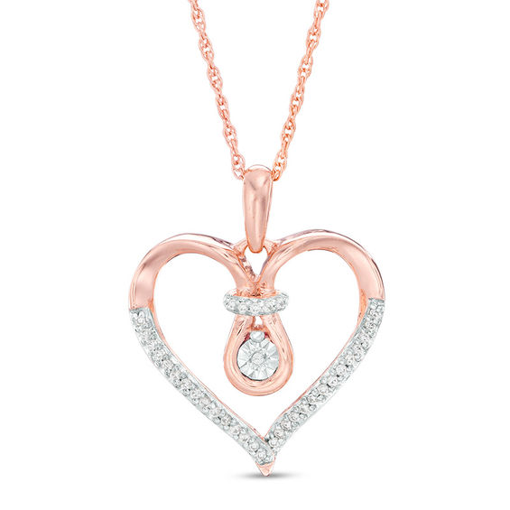 0.086 CT. T.W. Diamond Love Knot Heart Pendant in 10K Rose Gold