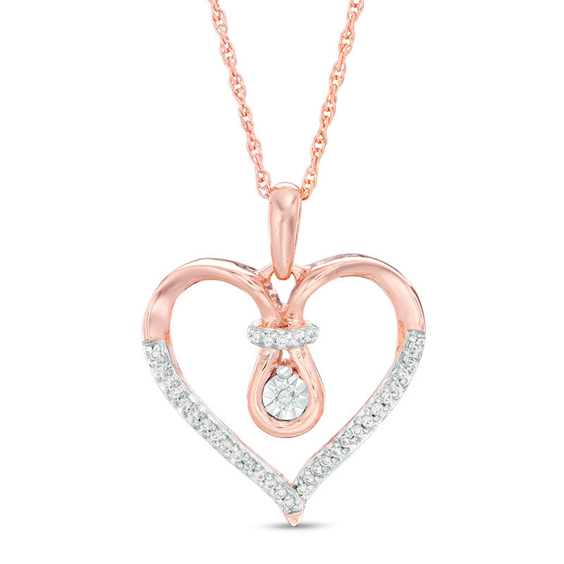 0.086 CT. T.W. Diamond Love Knot Heart Pendant in 10K Rose Gold|Peoples Jewellers