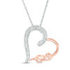 Thumbnail Image 0 of 0.065 CT. T.W. Diamond Infinity Knot Tilted Heart Pendant in Sterling Silver and 10K Rose Gold