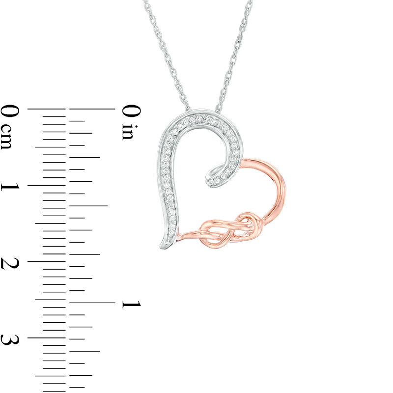 0.065 CT. T.W. Diamond Infinity Knot Tilted Heart Pendant in Sterling Silver and 10K Rose Gold
