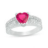 Thumbnail Image 0 of 7.0mm Heart-Shaped Lab-Created Ruby and White Sapphire Multi-Row Ring in Sterling Silver