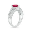 Thumbnail Image 2 of 7.0mm Heart-Shaped Lab-Created Ruby and White Sapphire Multi-Row Ring in Sterling Silver