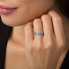 Thumbnail Image 1 of Princess-Cut Aquamarine and Lab-Created White Sapphire Three Stone Bridal Set in Sterling Silver
