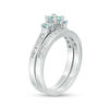 Thumbnail Image 2 of Princess-Cut Aquamarine and Lab-Created White Sapphire Three Stone Bridal Set in Sterling Silver