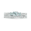 Thumbnail Image 3 of Princess-Cut Aquamarine and Lab-Created White Sapphire Three Stone Bridal Set in Sterling Silver