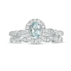 Thumbnail Image 3 of Oval Aquamarine and 0.21 CT. T.W. Diamond Frame Vintage-Style Bridal Set in 10K White Gold
