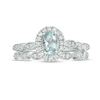 Thumbnail Image 4 of Oval Aquamarine and 0.21 CT. T.W. Diamond Frame Vintage-Style Bridal Set in 10K White Gold