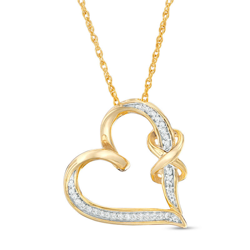 0.067 CT. T.W. Diamond Infinity Knot Tilted Heart Pendant in Sterling Silver with 14K Gold Plate