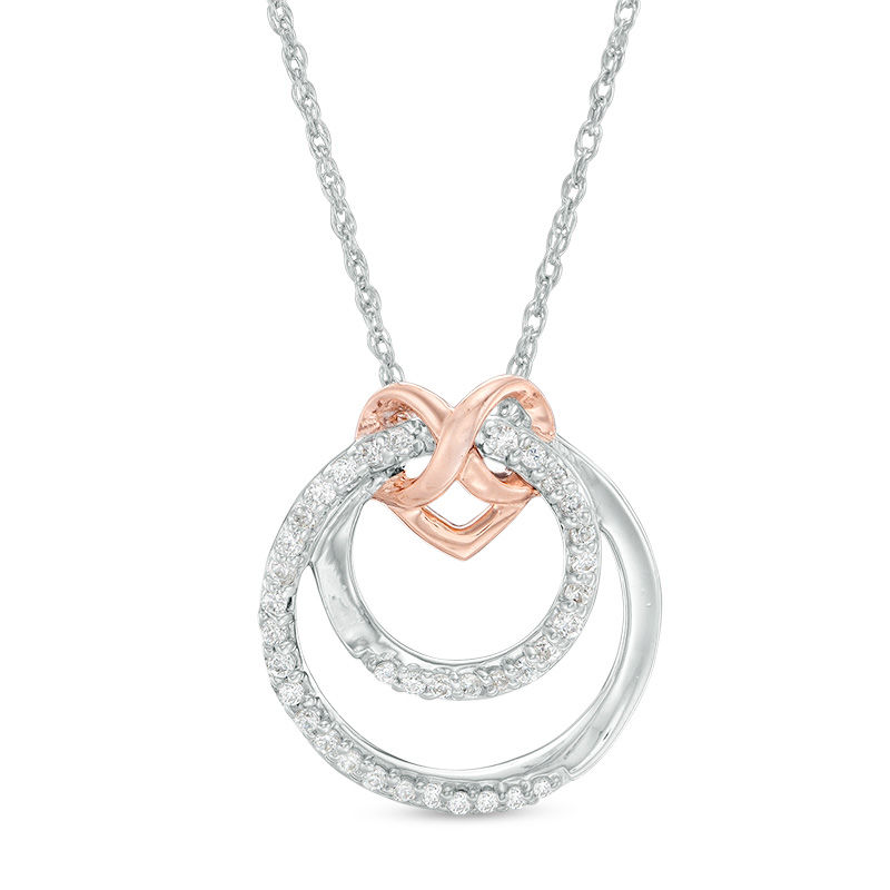 0.18 CT. T.W. Diamond Infinity Heart and Double Circle Pendant in Sterling Silver and 10K Rose Gold