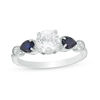 Thumbnail Image 0 of 6.0mm Lab-Created White and Blue Sapphire Art Deco Ring in Sterling Silver