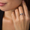 Thumbnail Image 1 of 6.0mm Lab-Created White and Blue Sapphire Art Deco Ring in Sterling Silver