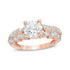Thumbnail Image 1 of 7.0mm Lab-Created White Sapphire and 0.086 CT. T.W. Diamond Leaves Ring in Sterling Silver with 14K Rose Gold Plate