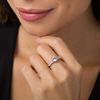 Thumbnail Image 2 of 7.0mm Lab-Created White Sapphire and 0.086 CT. T.W. Diamond Leaves Ring in Sterling Silver with 14K Rose Gold Plate