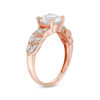 Thumbnail Image 3 of 7.0mm Lab-Created White Sapphire and 0.086 CT. T.W. Diamond Leaves Ring in Sterling Silver with 14K Rose Gold Plate