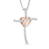 Thumbnail Image 0 of 0.085 CT. T.W. Diamond Infinity Heart Cross Pendant in Sterling Silver and 10K Rose Gold