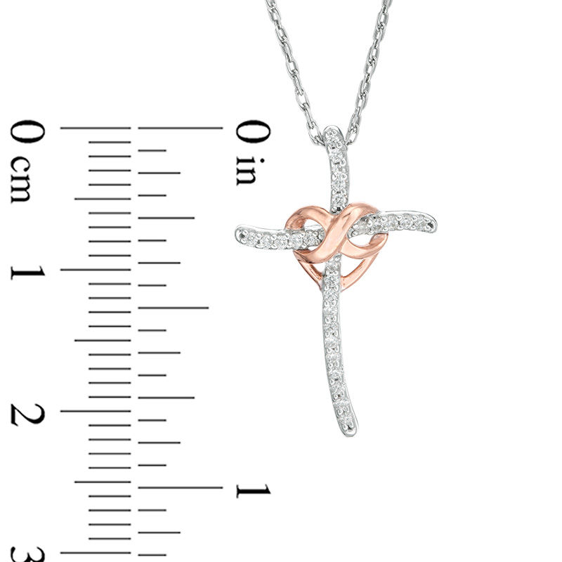 0.085 CT. T.W. Diamond Infinity Heart Cross Pendant in Sterling Silver and 10K Rose Gold